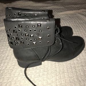 Embellished gray combat boots